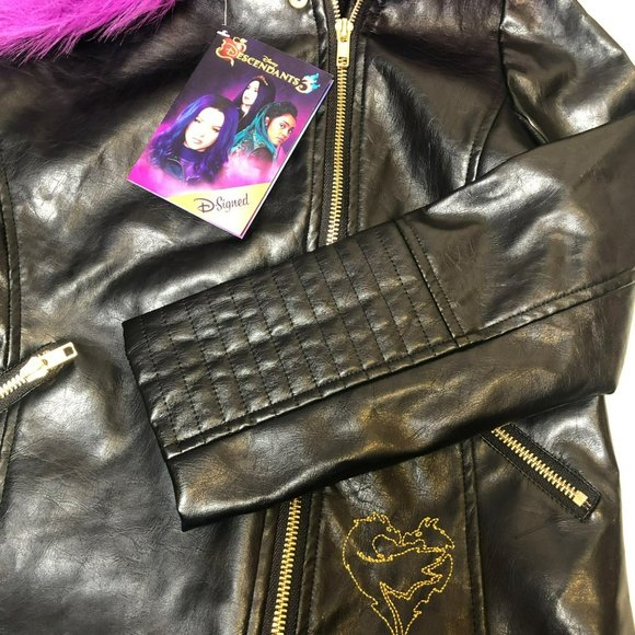 NWT Disney D-Signed Descendants 3 Faux Leather Jacket w/Purple Fur Collar, Sz Me - Picture 2 of 6